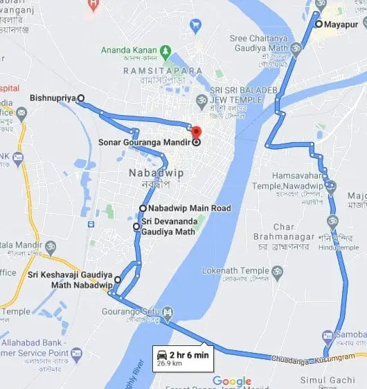 nabadwip to mayapur map