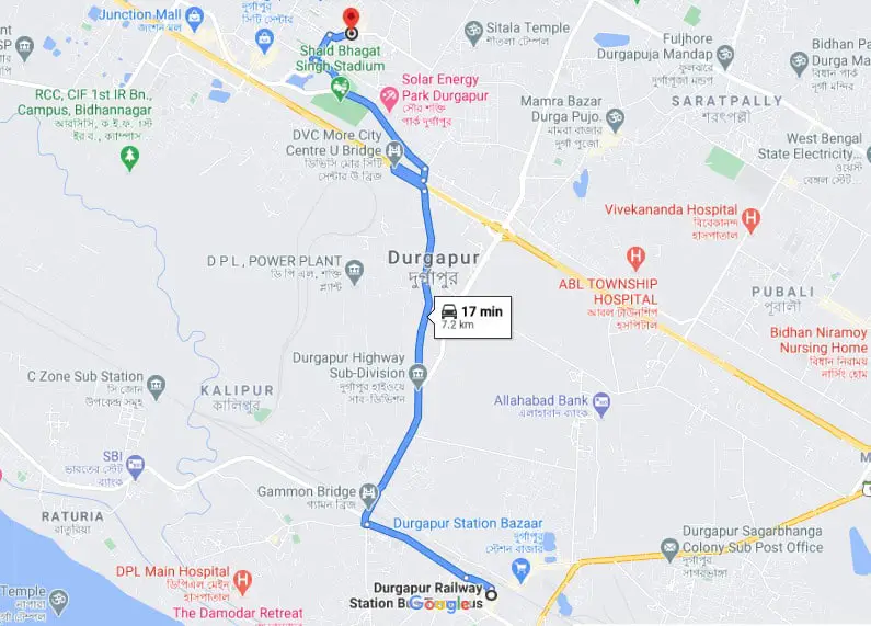 Durgapur water park route map