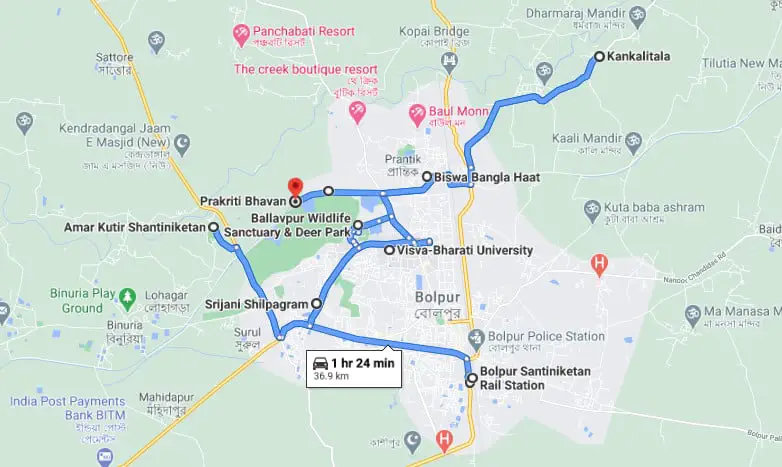 Bolpur santiniketan tour map 2