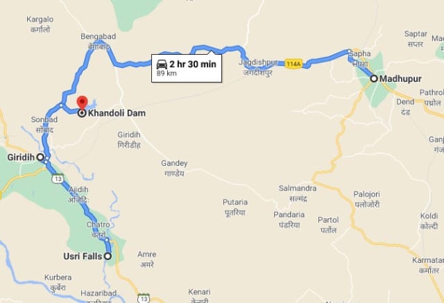 Usri Falls Giridih Jharkhand map
