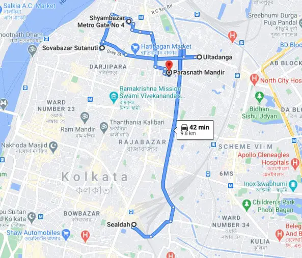 Pareshnath temple Kolkata map