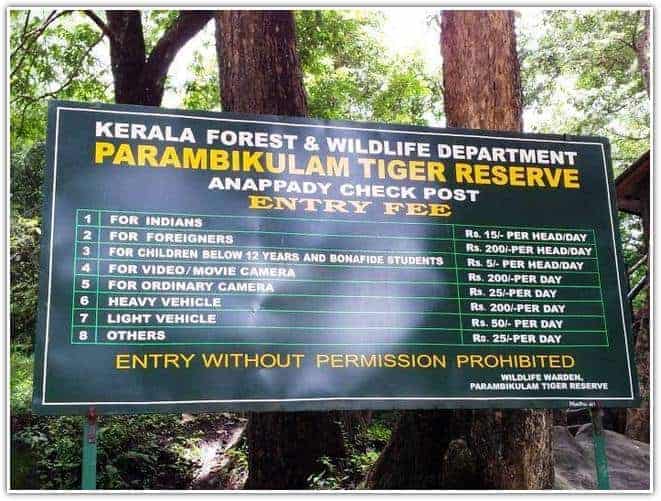 Parambikulam Tiger Reserve entry fee