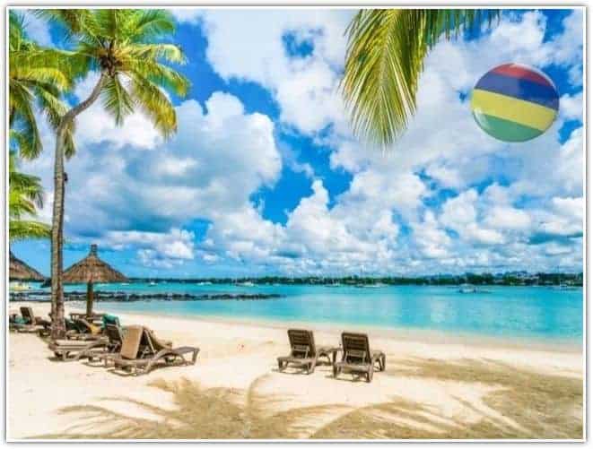 Public beach at Grand baie on Mauritius island