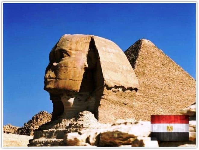 Sphinx with pyramids Giza Egypt Africa