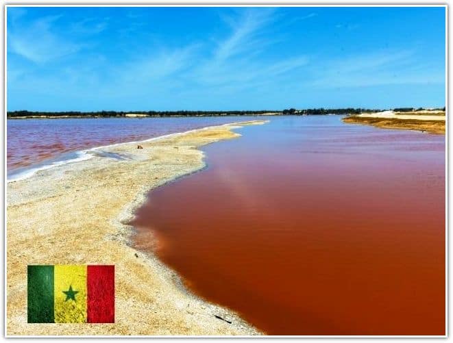 the pink water lake in Senegal Africa